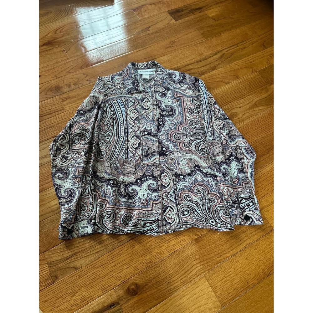Norton McNaughton Womens Paisley Button Up Blouse Long Sleeve Rayon Purple Sz 6